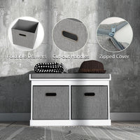 Shoe Storage Bench with Seat, Entryway Bench Seat with Cushion, 2 Fabric Drawers for Hallway, White
