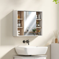 Wall-Mounted Bathroom Medicine Cabinet with Mirror, Over Toilet Bathroom Vanity Cabinet White & Oak