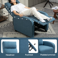 Fabric Recliner Chair Manual Home Theater Seating Single Reclining Sofa Chair with Padded Seat for Living Room, Blue