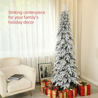 7ft Pencil Flocked Artificial Christmas Tree with 800 Branch Tips, Auto Open and Steel Base, Green