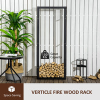 23.6" x 9.8" x 59.1" Firewood Rack Outdoor, Log Holder Fireplace Storage Rack with Handles and 220 lbs. Weight Capacity, Black