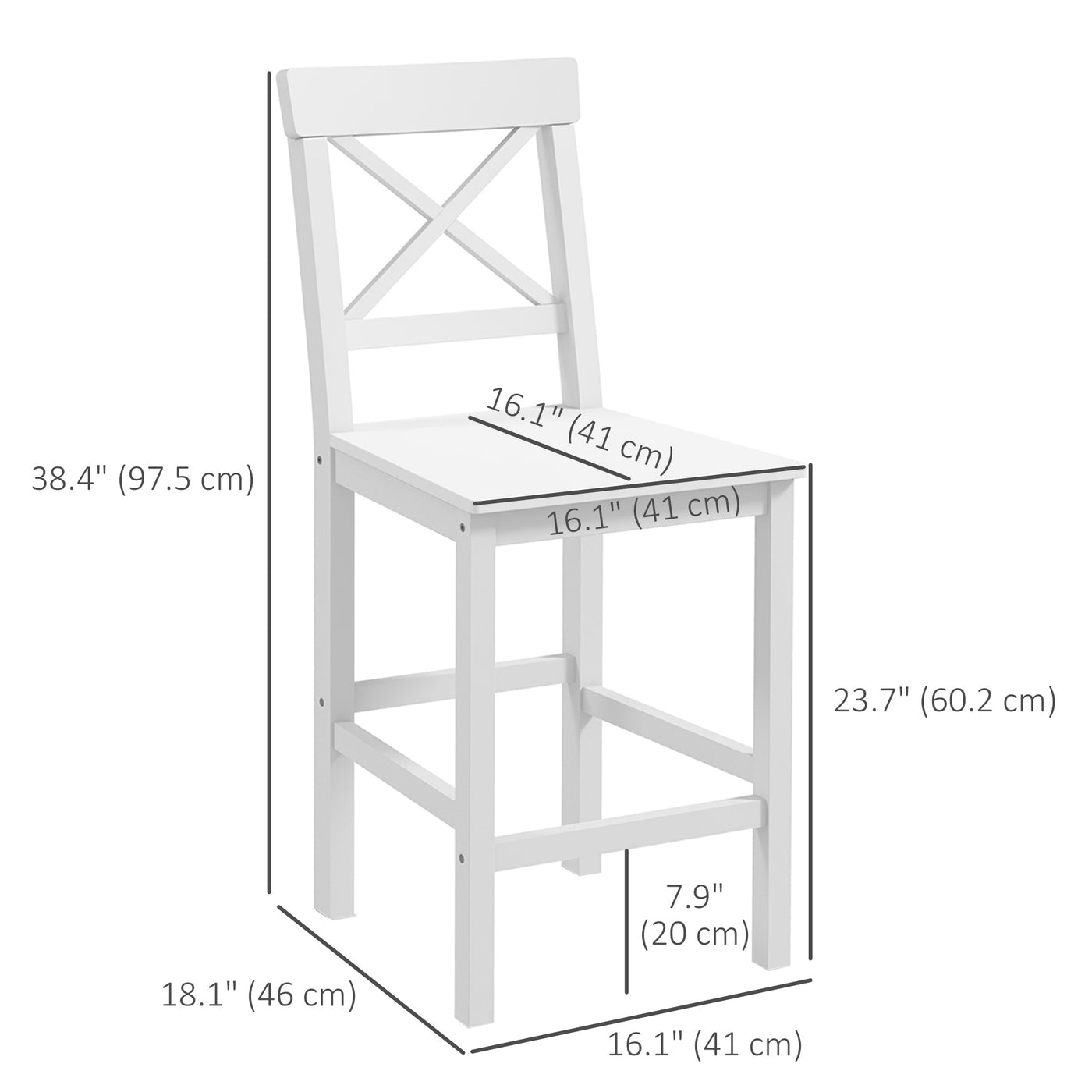 Counter Height Stools Set of 2, Farmhouse Bar Stools with Backs, Solid Wood Counter Stools for Kitchen Island White