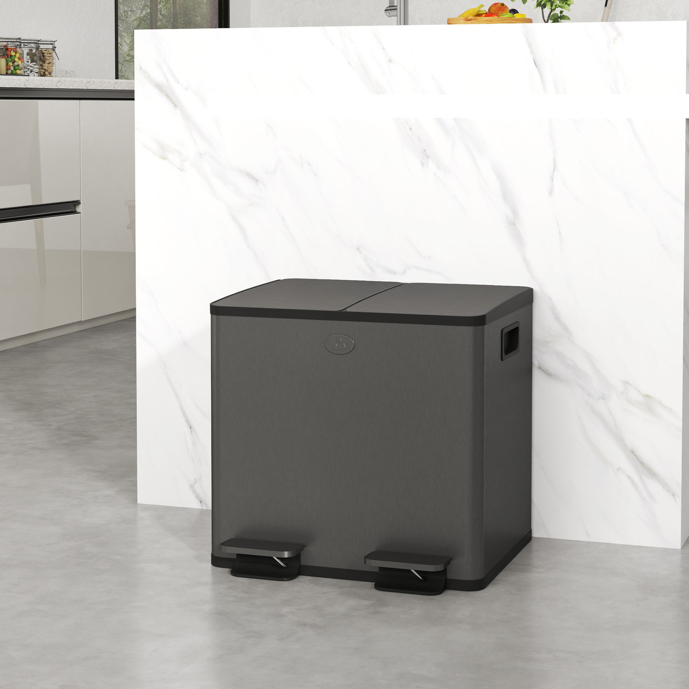 Garbage Bin, Soft-Close Trash Can with Foot Pedal, 2x4 Gallon (2x15 L) Garbage Can with Removable Inner Buckets, Black