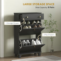 Slim Shoe Storage with 2 Flip Drawers and Adjustable Shelves Shoe Cabinet Organizer for 8 Pair, Black
