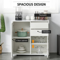 High Gloss Buffet Sideboard with 2 Drawers, 2 Doors and Adjustable Shelf, Kitchen Storage Cabinet with Push Open Design, White