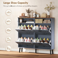 Shoe Storage Cabinet with 4 Flip Drawers, Farmhouse Narrow Shoe Cabinet, Holds Up to 24 Pairs, Blue