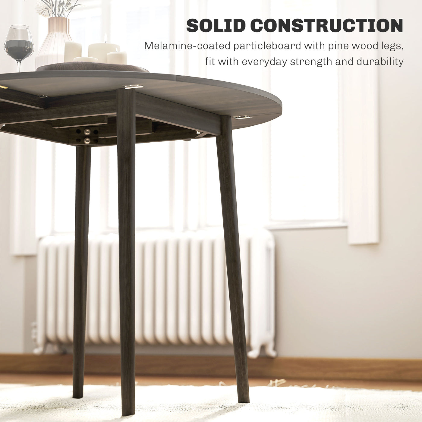Folding Dining Table, Round Drop Leaf Kitchen Table for Small Spaces with Wood Legs, Distressed Grey