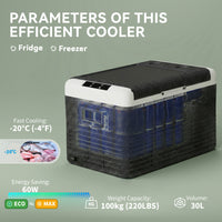 12 Volt Car Refrigerator, 32QT Car Fridge Electric Cooler, 12/24V DC and 100-240V AC, -68-68 ℉, Portable Refrigerator