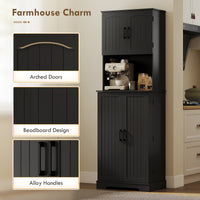 71.5" Tall Pantry Cabinet, Farmhouse Kitchen Storage Cabinet with Adjustable Shelves, 8 Door Spice Racks, Black