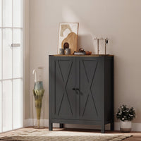 Shoe Cabinet with Barn Doors, Farmhouse Shoe Storage Cabinet with Adjustable Shelves, Holds up to 15 Pairs, Black