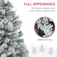7.5ft Artificial Prelit Christmas Tree with Warm White LED Light, Snow Flocked Branches, Metal Base, Xmas Tree