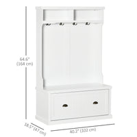 64.5" H Hall Tree with Storage Drawer & Top Shelf, Coat Rack Wooden Entryway Storage Bench Hall Tree Hallway Clothes Bag Coat Rack 4 Hooks, White