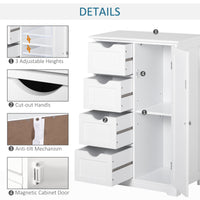 Bathroom Storage Cabinet, Floor Cabinet with Adjustable Shelf and 4 Drawers, Side Cabinet for Washroom, White