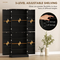 65" Kitchen Cabinet, Kitchen Pantry Cabinet with 4 Doors and 16 Door Shelves for Dining Room, Black