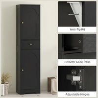 67" Tall Bathroom Cabinet, Slim Bathroom Storage Cabinet with 2 Doors, Drawer and Adjustable Shelf, Black Wood Grain