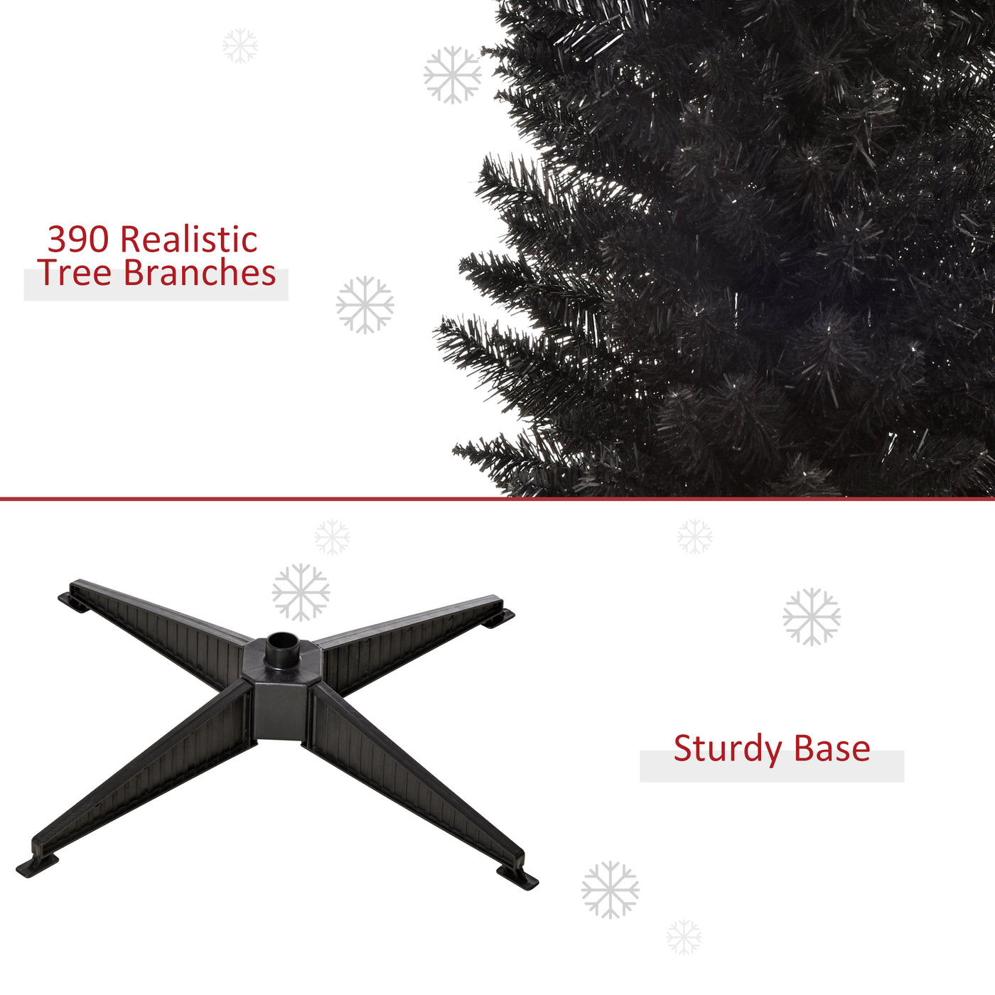 6 Pencil Christmas Tree, Slim Artificial Xmas Tree with Realistic Branches, Sturdy Metal Stand, Black