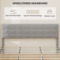 King Size Bed Frame with Upholstered Headboard, Modern Platform Bed Frame with Wood Slats, 1100 lbs Capacity, Grey