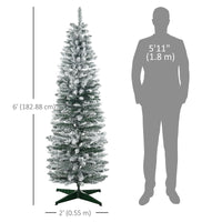 6ft Tall Pencil Artificial Christmas Tree, Holiday Décor with Snow Flocked Branches, Green