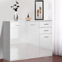 High Gloss Sideboard with 2 Drawers and 3 Doors, Buffet Cabinet with Adjustable Shelf, Coffee Bar Cabinet with Storage, White