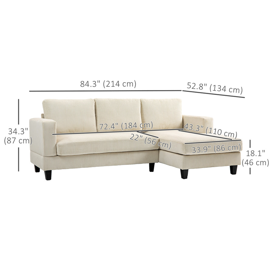 L Shaped Couch, L Shape Sofa with Chaise Lounge and Spring Cushion for Living Room, Bedroom, Beige