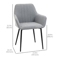 Dining Chairs Set of 2, Upholstered Linen Fabric Accent Chairs with Metal Legs, Light Grey