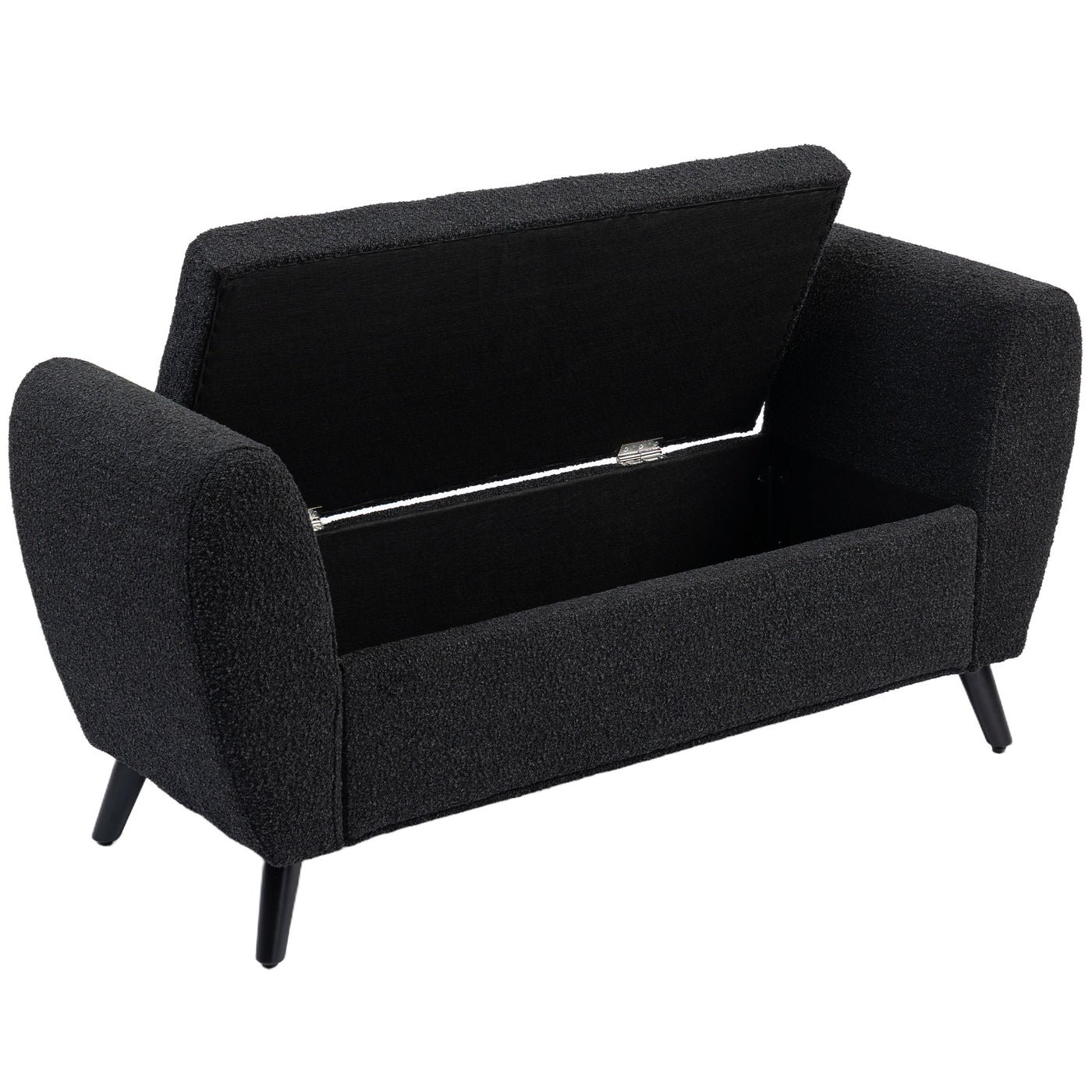 Upholstered Storage Bench with Arms, Modern Ottoman Bench for Bedroom, Entryway, and Living Room, Black
