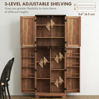 64" Tall Kitchen Pantry Cabinet with Spice Racks and Adjustable Shelves, Brown Wood Grain