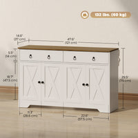 Kitchen Sideboard Cabinet with 2 Drawers, 4 Barn Doors and 2 Adjustable Shelves, Buffet Table for Living Room, White