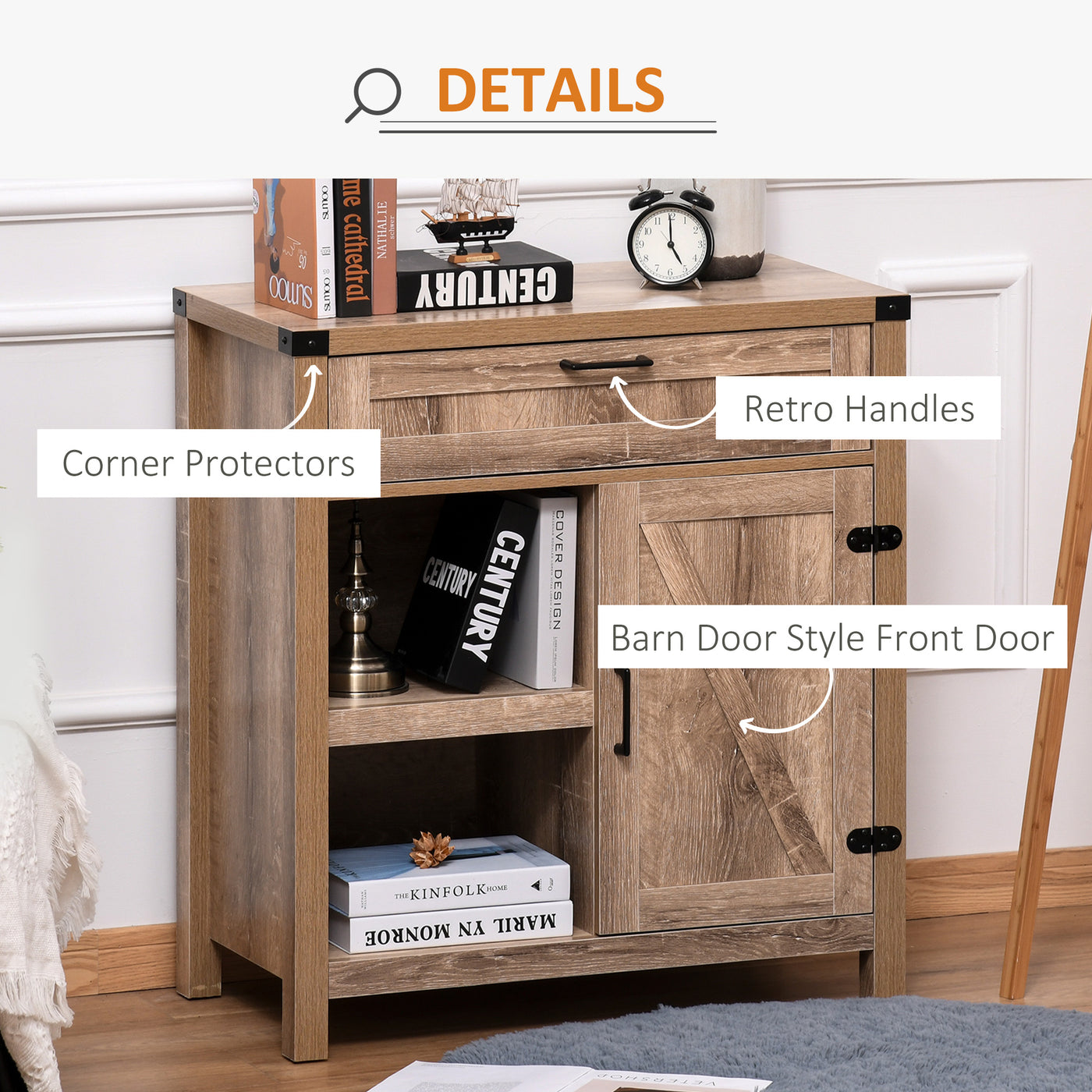 Rustic Barn Door Storage Cabinet Modern Farmhouse Buffet Sideboard for Kitchen and Dining Room, Light Oak