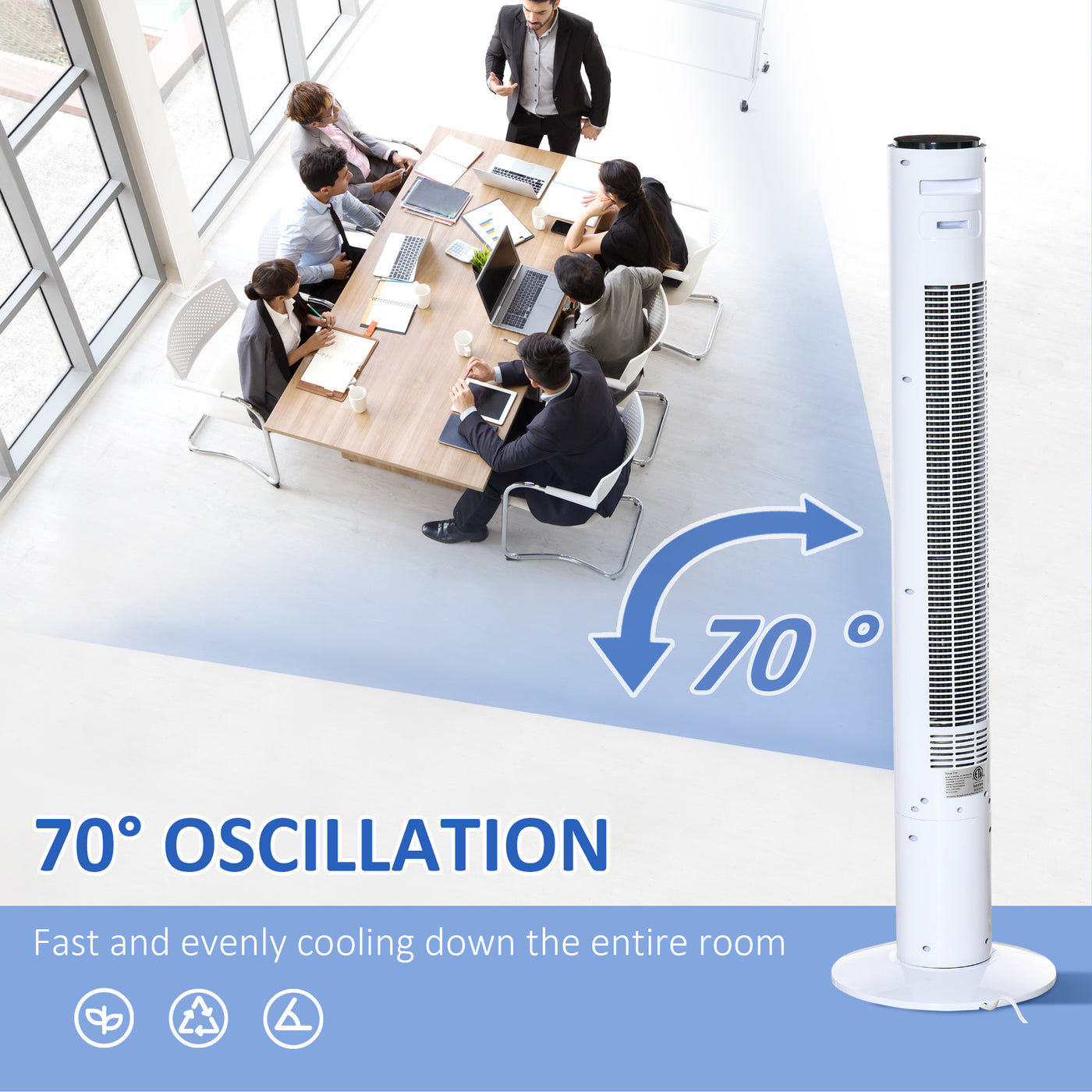 Freestanding Tower Fan Cooling for Home Bedroom with Oscillating, 3 Speed, 12h Timer, LED Sensor Panel, Remote Controller, White