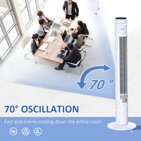 Freestanding Tower Fan Cooling for Home Bedroom with Oscillating, 3 Speed, 12h Timer, LED Sensor Panel, Remote Controller, White