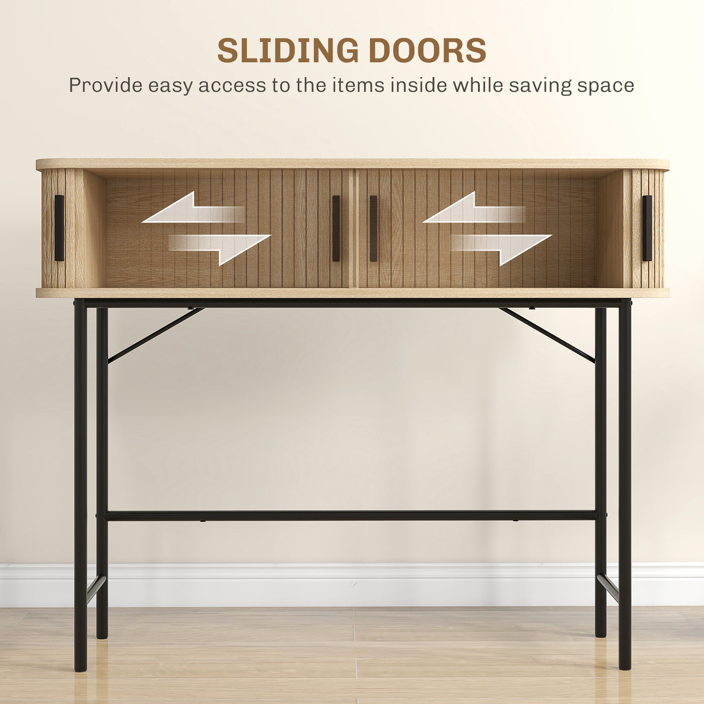 Mid-Century Entryway Table, Narrow Console Table with Storage Compartments for Behind Couch, Living Room, Oak and Black