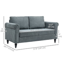 Vintage Loveseat, Upholstered Love Seat Furniture, Fabric 2 Seater Sofa with Rolled Arms, Rubber Wood Legs, Grey