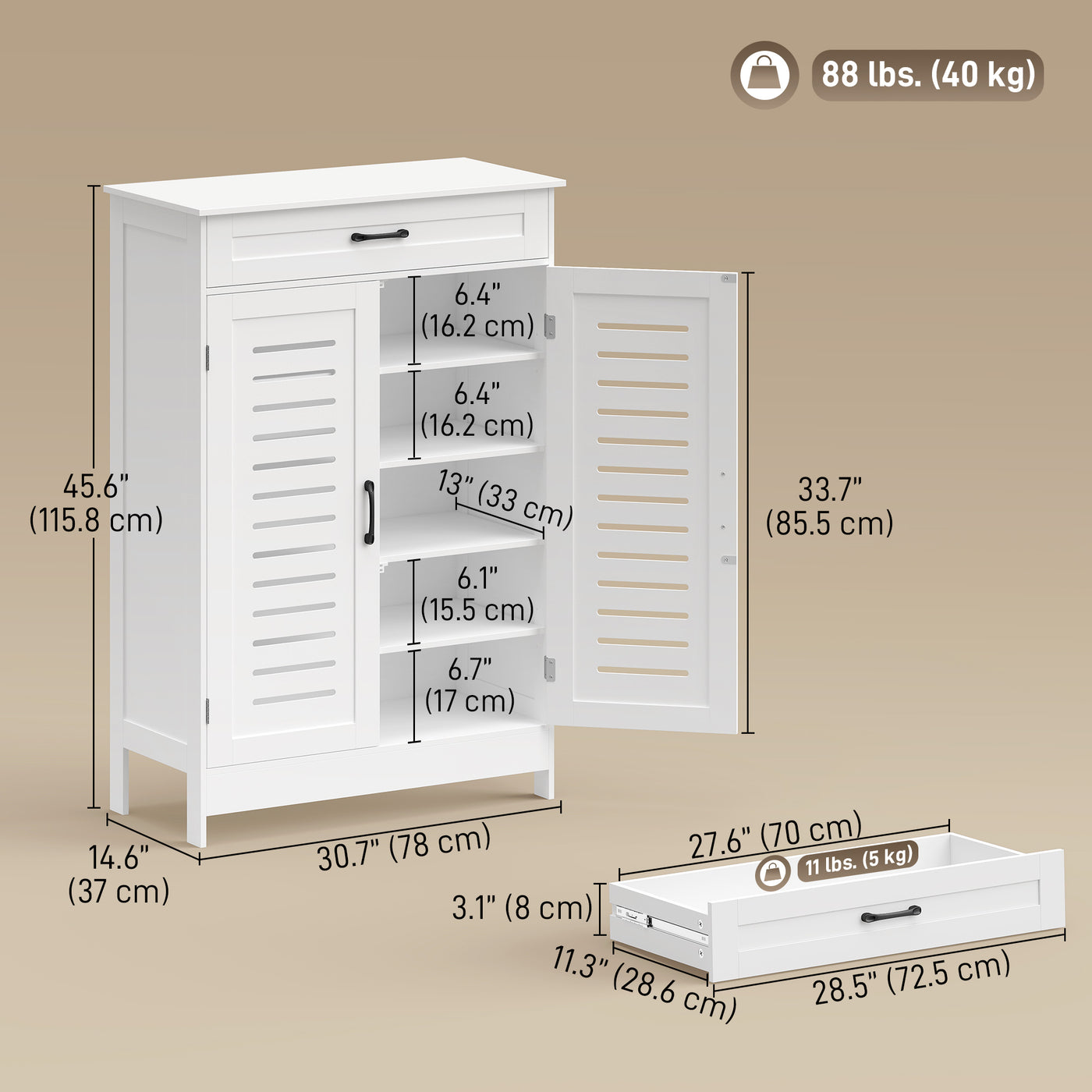 Shoe Cabinet with Louvered Doors, Modern Shoe Storage Cabinet with Drawer and Adjustable Shelves, White
