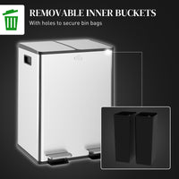 Garbage Bin, Soft-Close Trash Can with Foot Pedal, 2x5 Gallon (2x20 L) Garbage Can with Removable Inner Buckets, Silver