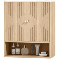 Bathroom Wall Cabinet, Wall-Mounted Medicine Cabinet with Adjustable Shelf, Open Shelf and Marble Effect Top, Oak