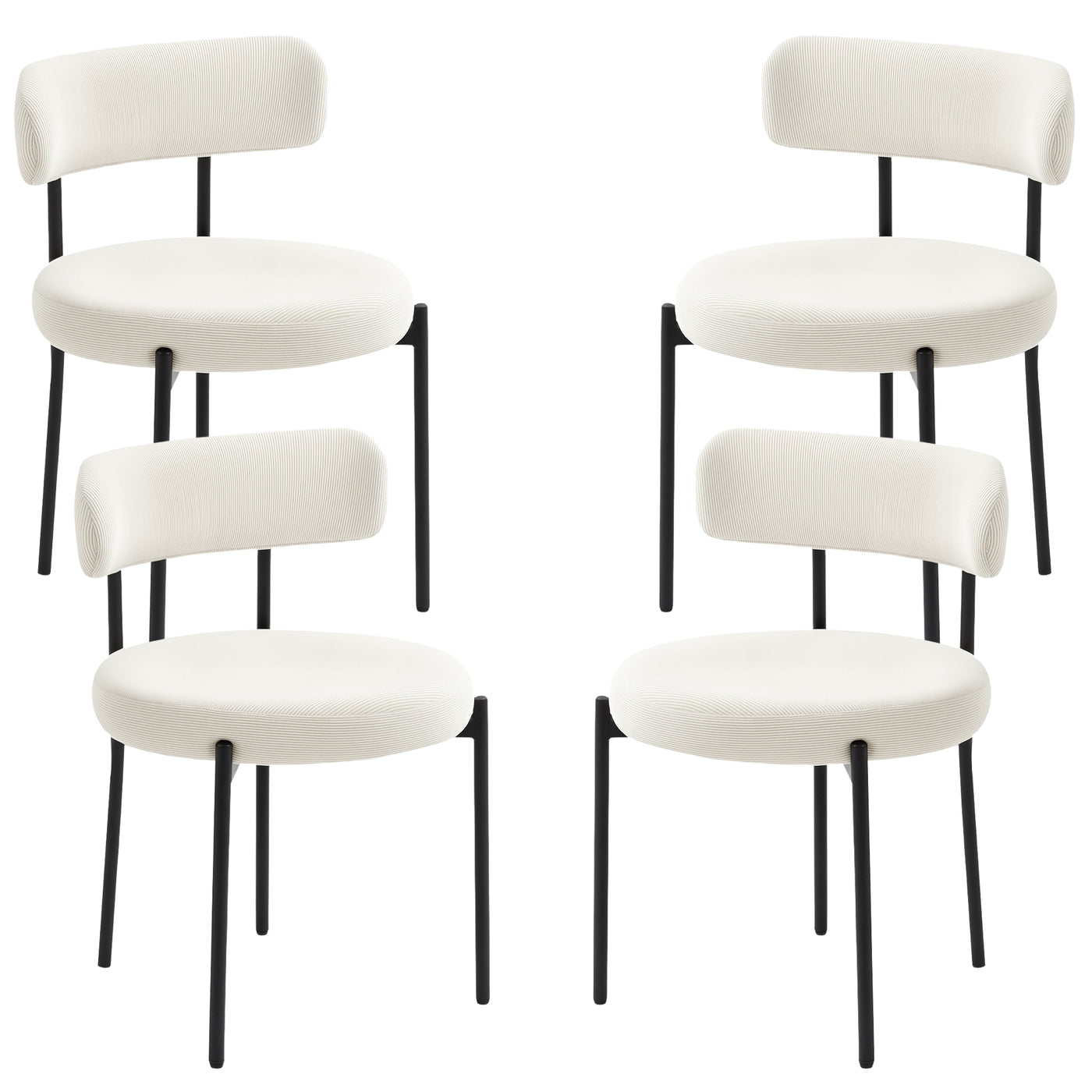 4 Pieces Kitchen Chairs, Modern Dining Chairs with Corduroy Upholstery and Steel Legs for Living Room, Beige