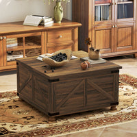 Coffee Table with Lift Top, 32" Farmhouse Center Table with Hidden Compartment for Living Room, Brown Wood Grain