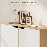 Narrow Shoe Cabinet, Shoe Storage Cabinet with 4 Flip Drawers and Adjustable Shelves for 16 Pairs of Shoes, White