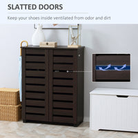 Narrow Shoe Cabinet with 2 Slatted Doors, Modern Shoe Storage Cabinet with Adjustable Shelves for Entryway, Hallway, Living Room, Holds 15 Pairs, Dark Brown