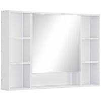 Wall Mounted Medicine Cabinet, 39.25"W x 27.5"H Bathroom Mirror Cabinet with Single Mirrored Door, Shelves and Storage Cupboard, White