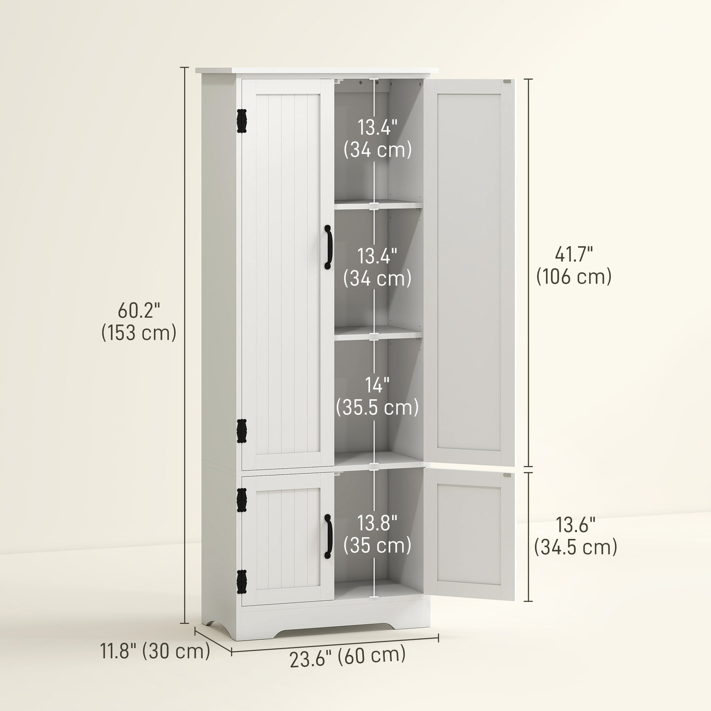 60" 4-Door Storage Cabinet Multi-Storey Large Space Pantry with Adjustable Shelves White