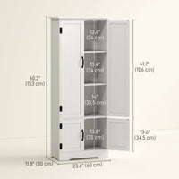 60" 4-Door Storage Cabinet Multi-Storey Large Space Pantry with Adjustable Shelves White