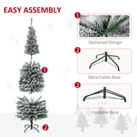 6ft Flocked Christmas Tree, Pencil Christmas Tree with Realistic Branch Tips, Folding Metal Stand, Green