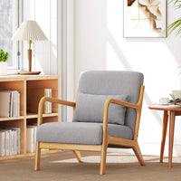 Fabric Lounge Chair, Velvet Armchair, Retro Accent Chair with Wood Legs and Thick Padding for Bedroom, Grey