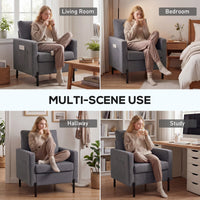 Accent Chair Modern Upholstered Armchair with Side Pockets and Cushion for Bedroom, Living Room, Dark Grey