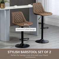 Bar Stools Set of 2, Swivel Counter Height Barstools with Back, Footrest, Adjustable Height, Dark Brown