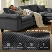 Sectional Sofa, L Shaped Sofa with Deep Seat, Movable Ottoman and Pillow-top Armrests, Dark Grey