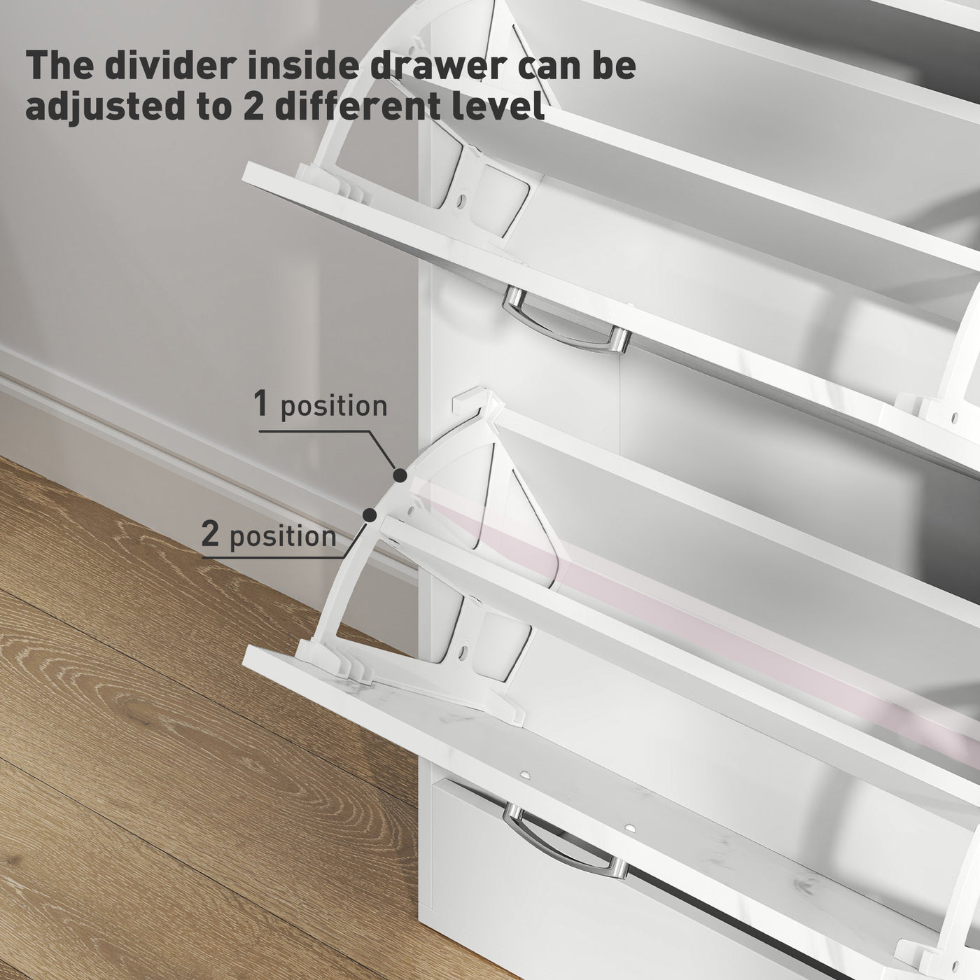 3 Flip Drawer Shoe Cabinet, Marble-Effect Narrow Shoe Storage Cabinet with Top Drawer and Adjustable Shelves, White