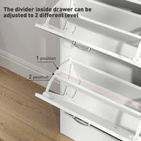 3 Flip Drawer Shoe Cabinet, Marble-Effect Narrow Shoe Storage Cabinet with Top Drawer and Adjustable Shelves, White